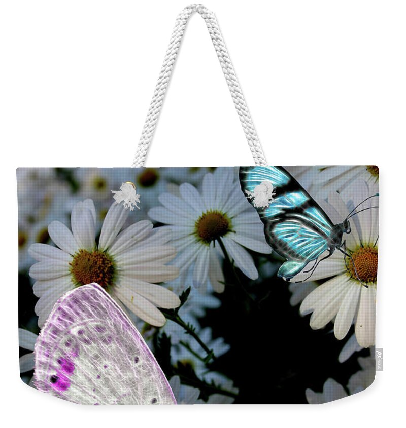 Daisies Weekender Tote Bag featuring the photograph Butterflies and Daisies 0033 by Ericamaxine Price