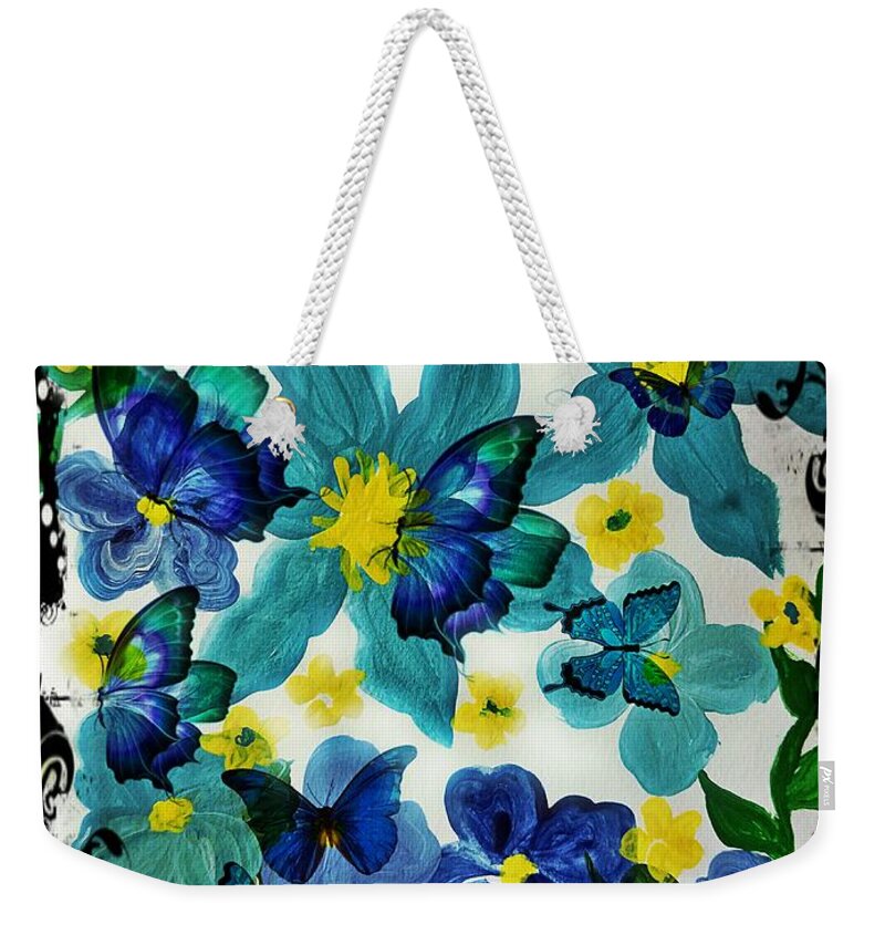 Butterflies Galire Weekender Tote Bag featuring the mixed media Butterflies Galore by Maria Urso