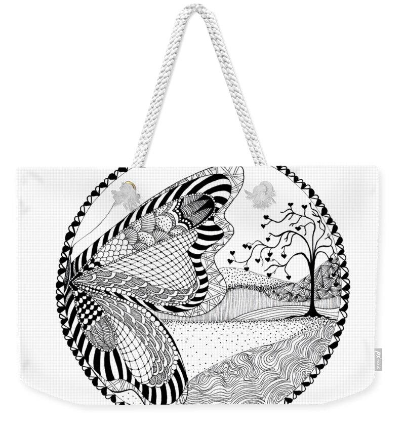 Drawing Weekender Tote Bag featuring the drawing Butterfly Fantasy by Ana V Ramirez