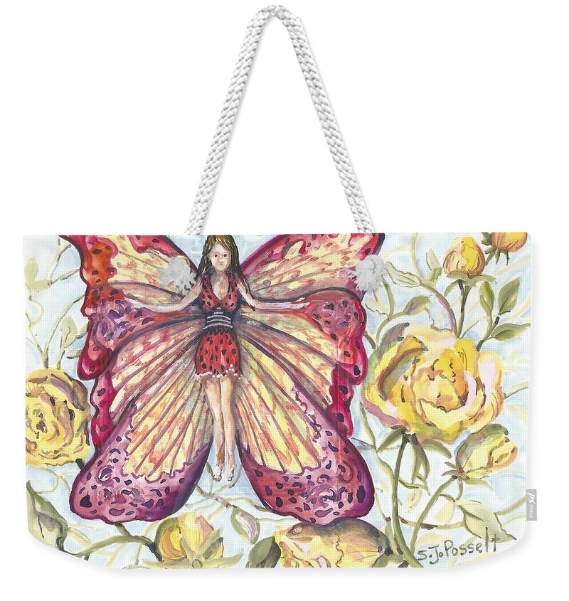 Fairy Weekender Tote Bag featuring the painting Butterfly Grace Fairy by Sheri Jo Posselt