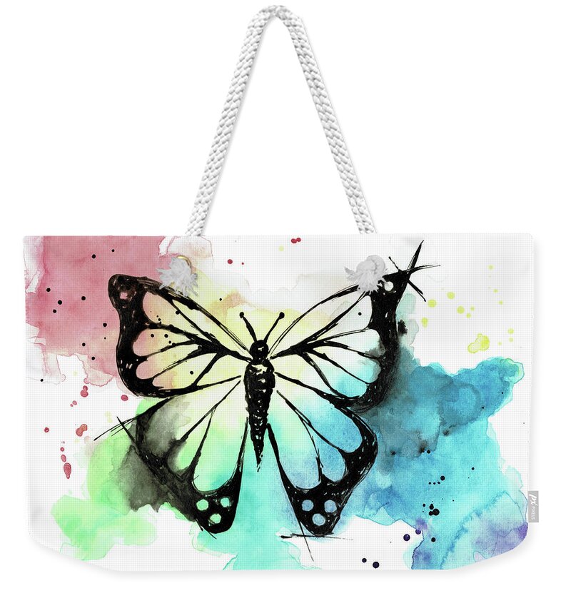 Butterfly Weekender Tote Bag featuring the painting Butterfly in Watercolor and India Ink by Emily Page