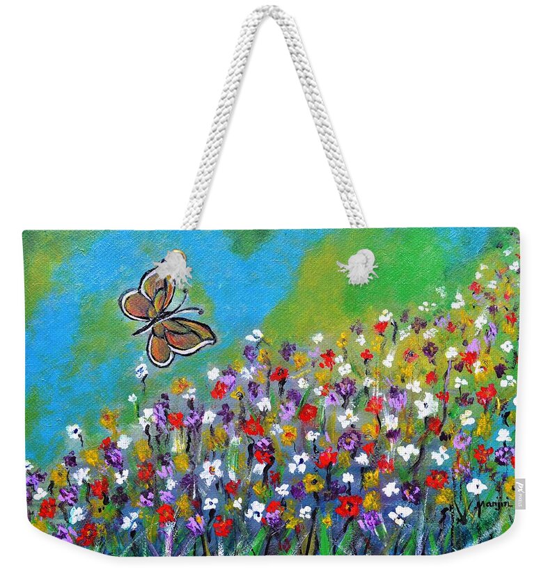 Butterfly Weekender Tote Bag featuring the painting Butterfly Meadow by Manjiri Kanvinde