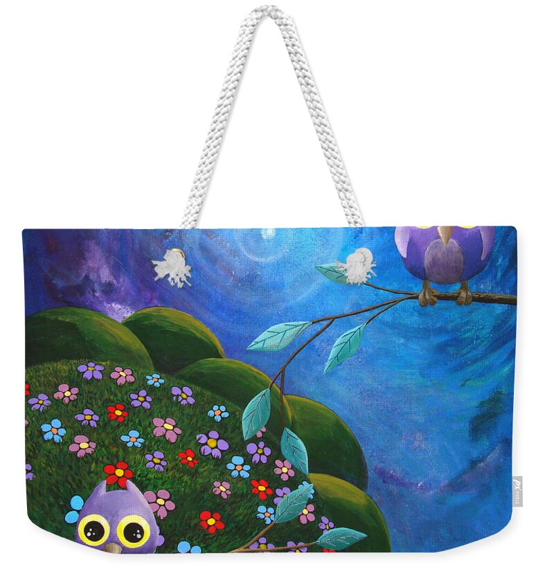 Night Weekender Tote Bag featuring the painting By The Light of the Silvery Moon by Mindy Huntress