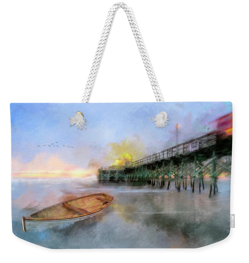 Mrytle Beach Weekender Tote Bag featuring the photograph By The Pier by Mary Timman