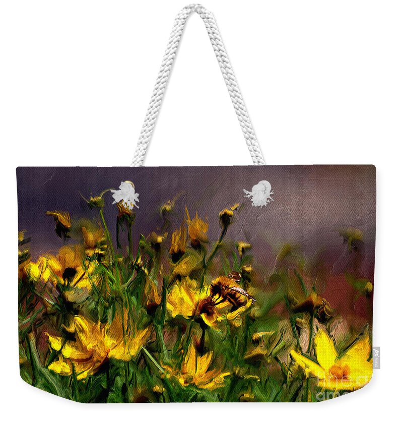 Floral Weekender Tote Bag featuring the digital art Bzzzzz by Lois Bryan