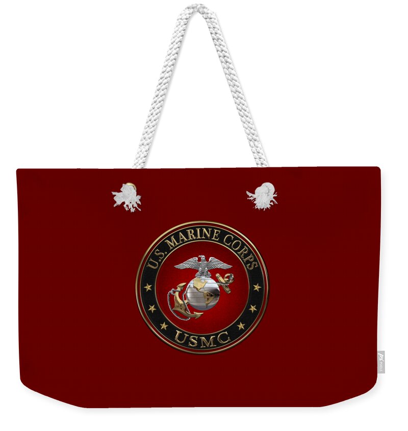 'usmc' Collection By Serge Averbukh Weekender Tote Bag featuring the digital art C O and Warrant Officer E G A Special Edition over Red Velvet by Serge Averbukh