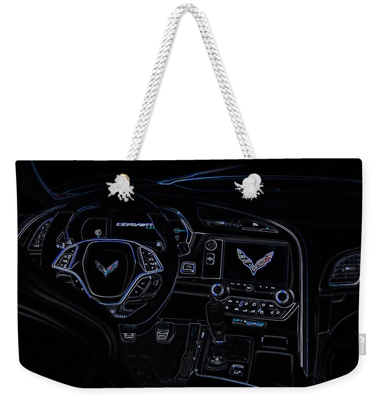 Corvette Weekender Tote Bag featuring the digital art C7 Corvette Interior by Darrell Foster