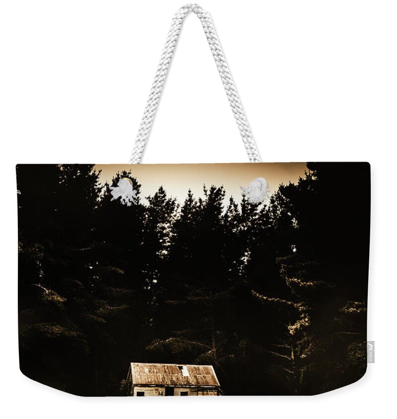 Woods Weekender Tote Bag featuring the photograph Cabin in the woodlands by Jorgo Photography