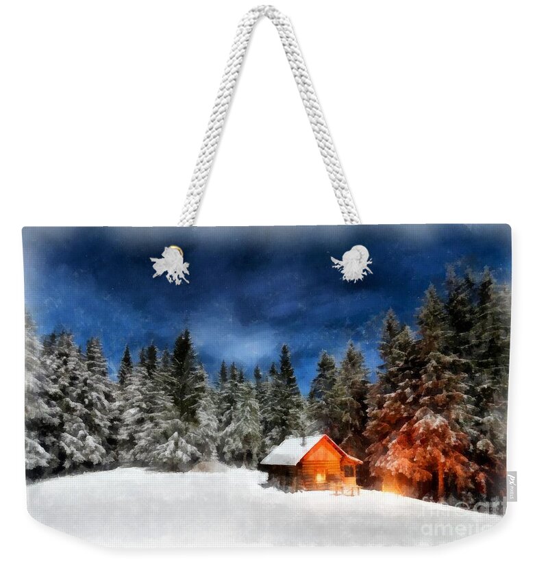 Cabin Weekender Tote Bag featuring the digital art Cabin in the Woods by Edward Fielding