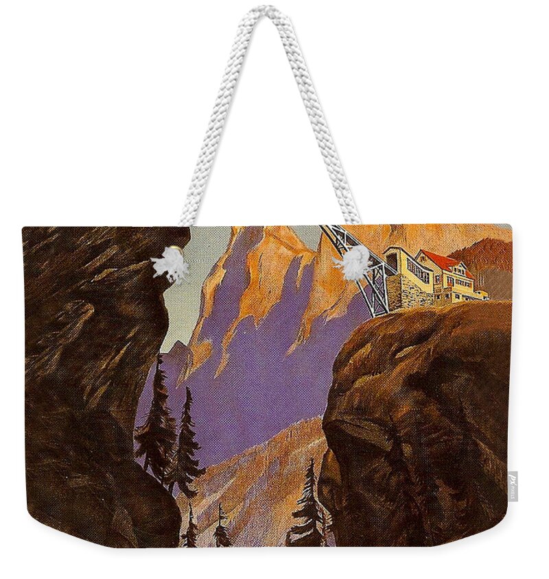 Cable Weekender Tote Bag featuring the painting Cable car on bridge, Schwyz-Stoos by Long Shot