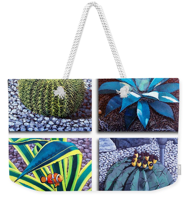 Cactus Weekender Tote Bag featuring the painting Cactus Close Ups by Snake Jagger