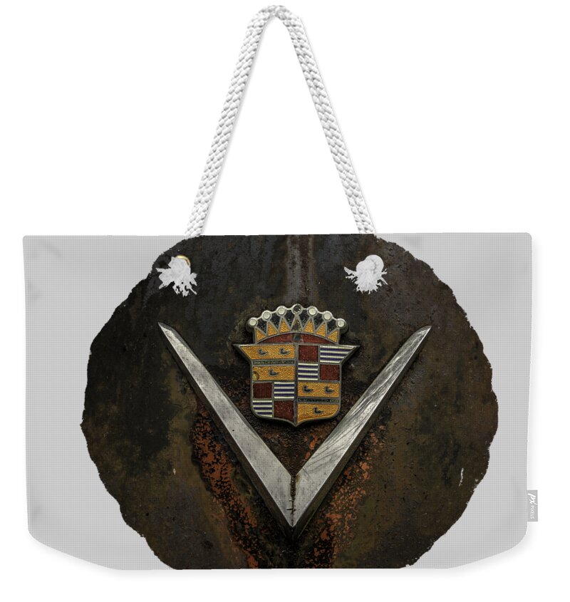 Antique Weekender Tote Bag featuring the photograph Caddy Emblem by Debra and Dave Vanderlaan