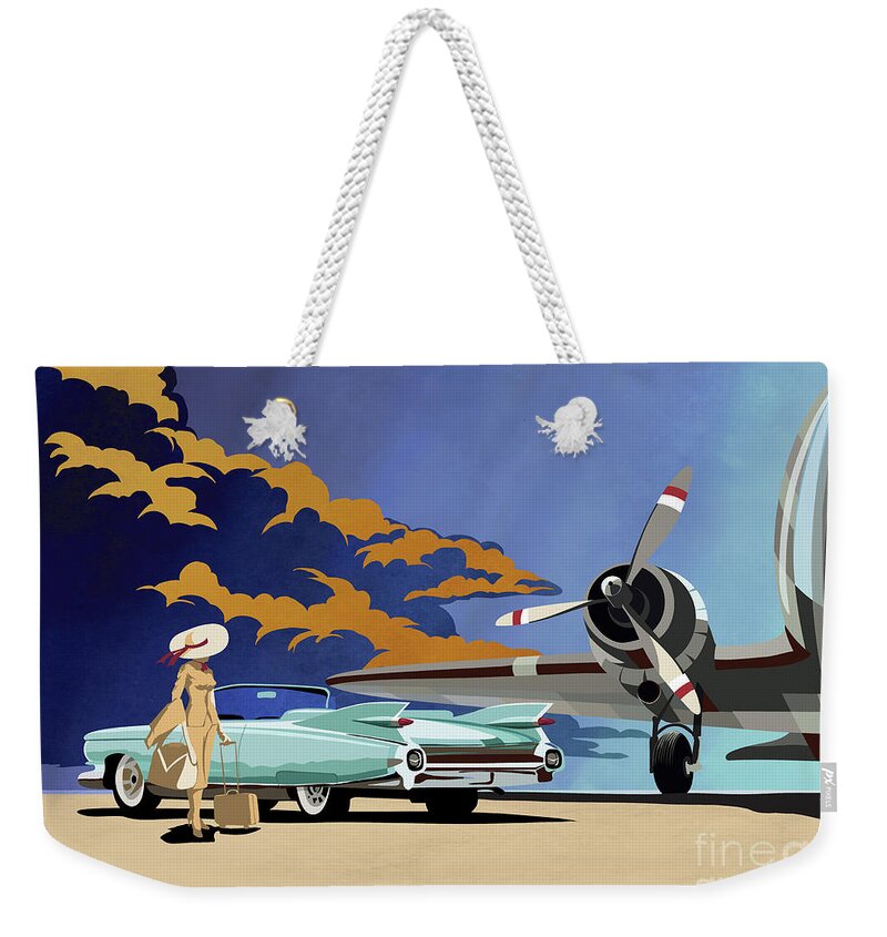 Cadillac Weekender Tote Bag featuring the painting Cadillac Eldorado 1959 by Sassan Filsoof
