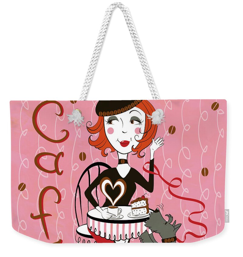 Coffee Weekender Tote Bag featuring the digital art Cafe Girl by Shari Warren