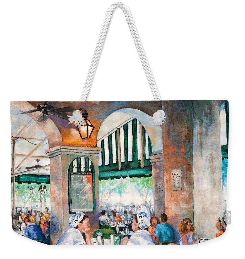 Cafe Du Monde Weekender Tote Bag featuring the painting Cafe Girls by Dianne Parks