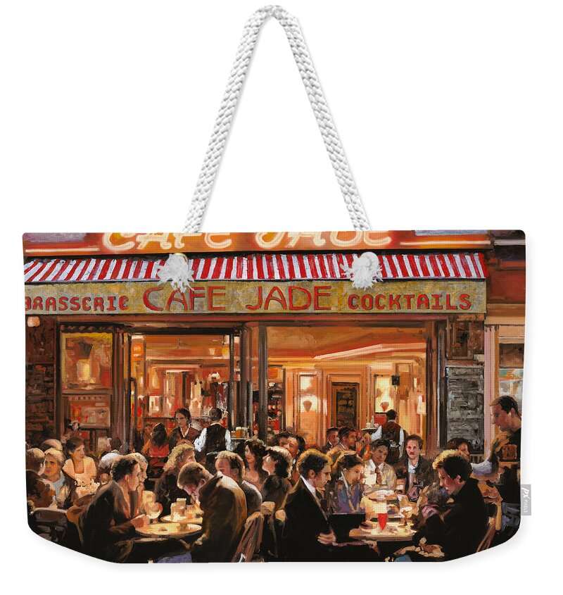 Brasserie Weekender Tote Bag featuring the painting Cafe Jade by Guido Borelli