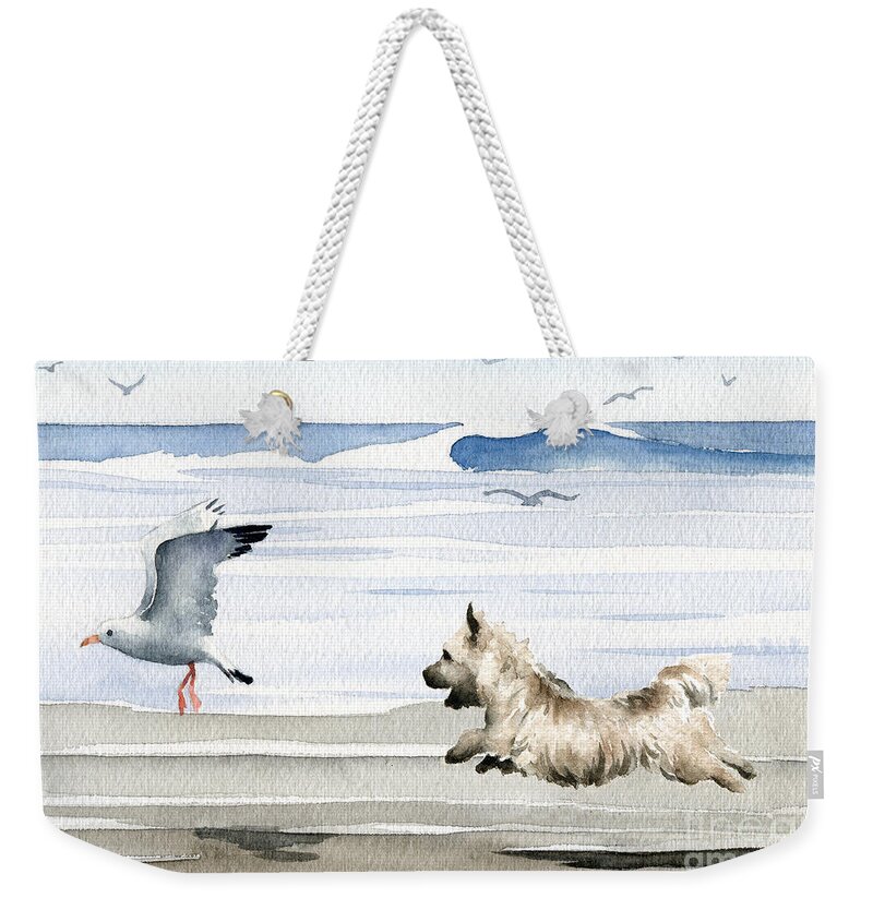Cairn Terrier Weekender Tote Bag featuring the painting Cairn Terrier On The Beach by David Rogers