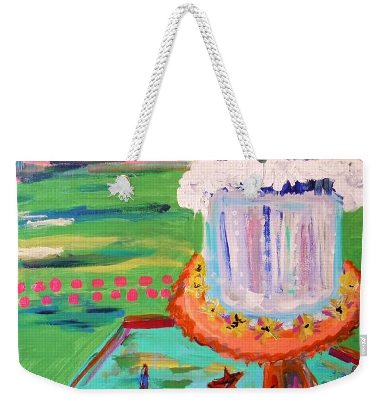 Cake Weekender Tote Bag featuring the painting Cake and Lemonade by Mary Carol Williams