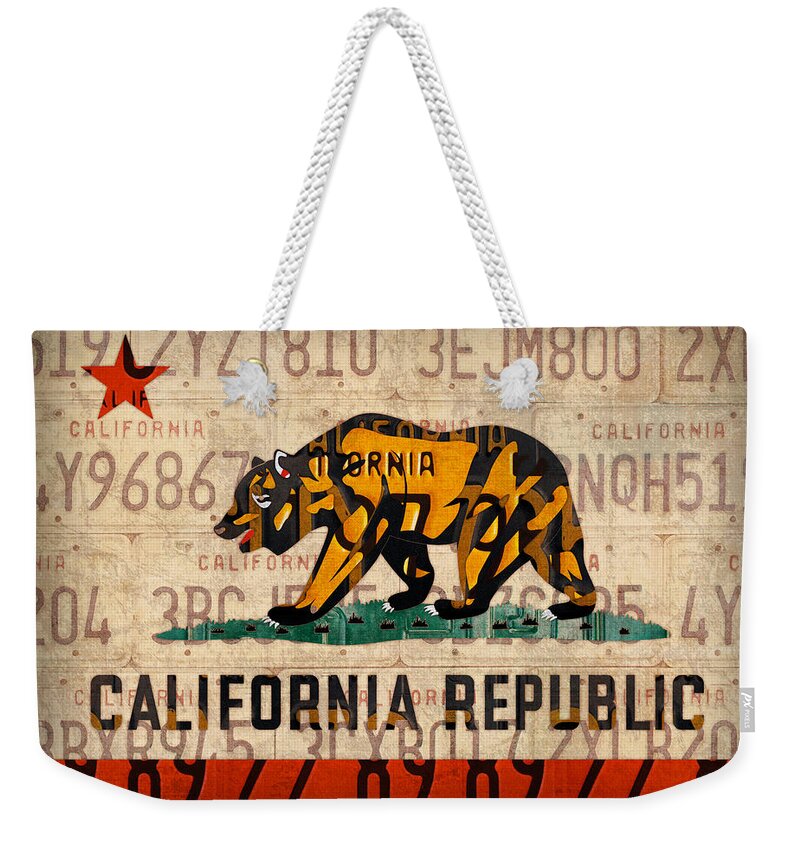 California State Flag Recycled Vintage License Plate Art Weekender Tote Bag  by Design Turnpike - Instaprints