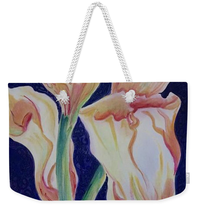 Flowers Weekender Tote Bag featuring the painting Calla Lilies 4 by Genie Morgan