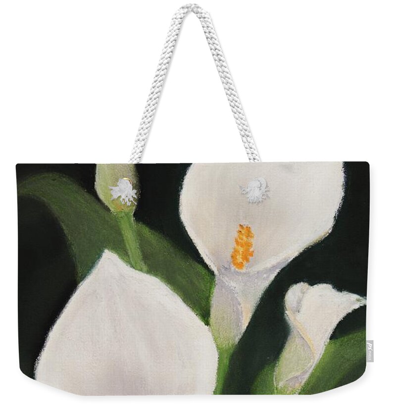 Calla Weekender Tote Bag featuring the pastel Calla Lilies by Anastasiya Malakhova