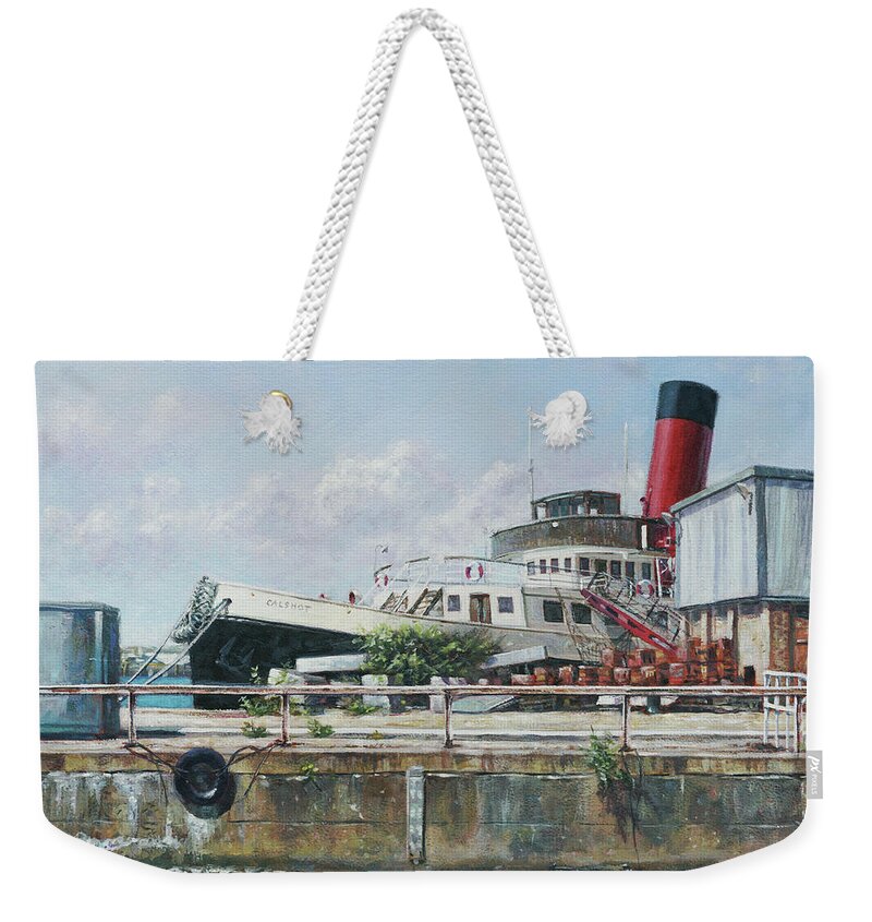 Transport Weekender Tote Bag featuring the painting Calshot tug boat at Southampton Docks by Martin Davey
