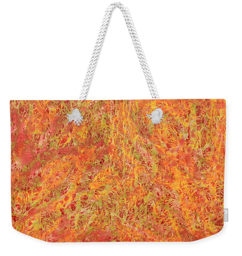 Red Weekender Tote Bag featuring the painting Calvabait by Sumit Mehndiratta