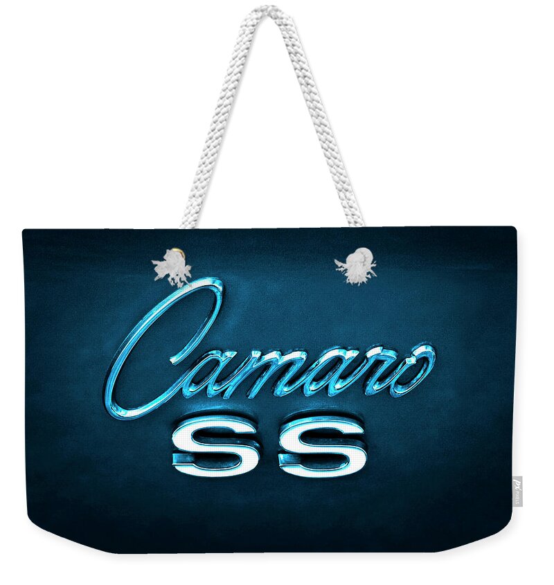 Camaro Weekender Tote Bag featuring the photograph Camaro S S Emblem by Mike McGlothlen