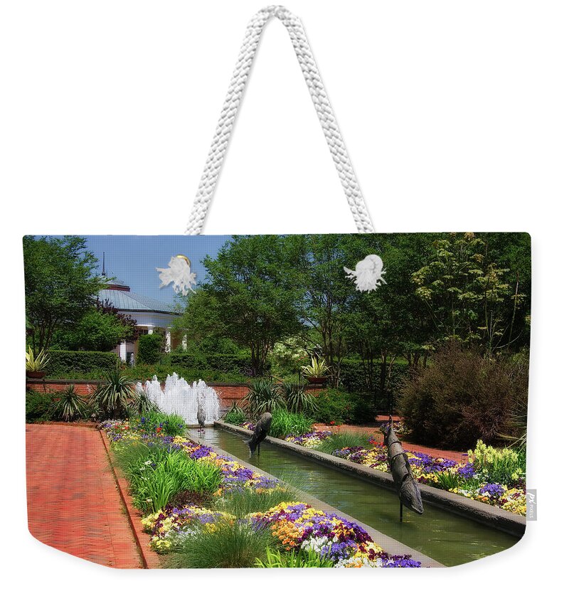 Daniel Stowe Weekender Tote Bag featuring the photograph Canal Garden and Water Fountain by Jill Lang