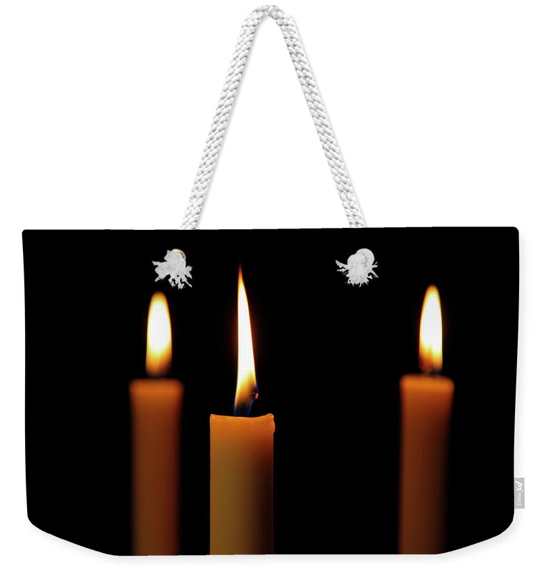 Candle Weekender Tote Bag featuring the photograph Candle light - 365 - 292 by Inge Riis McDonald