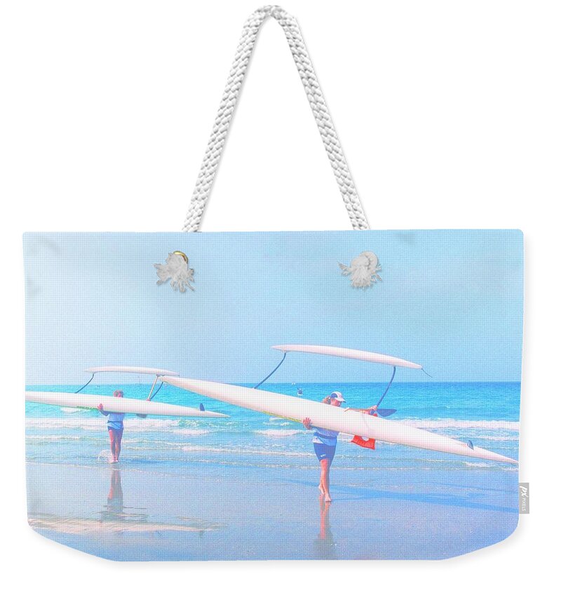 Canoes Weekender Tote Bag featuring the photograph Canoe Ladies by Richard Omura