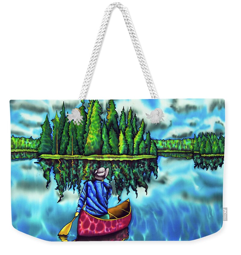 Jean-baptiste Design Weekender Tote Bag featuring the painting Canoeing Ontario by Daniel Jean-Baptiste