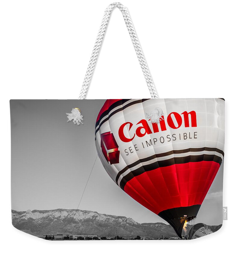 Albuquerque Weekender Tote Bag featuring the photograph Canon - See Impossible - Hot Air Balloon - Selective Color by Ron Pate