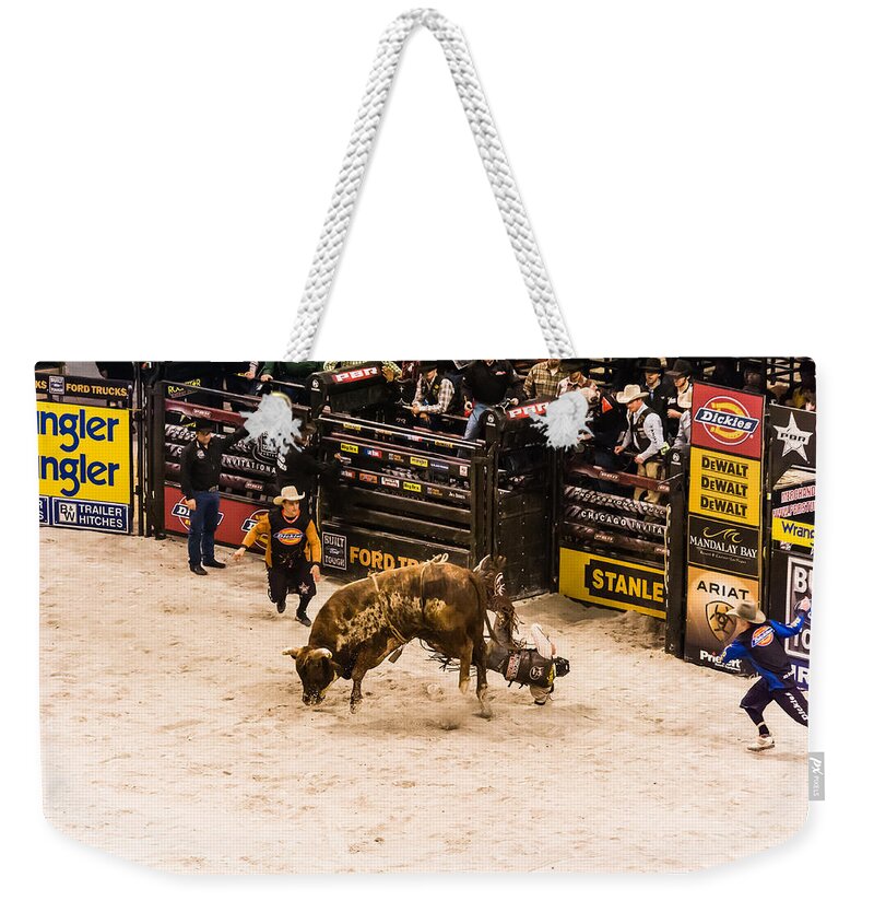 Bull Riding Weekender Tote Bag featuring the photograph Can't Ride Them All by Charles McCleanon
