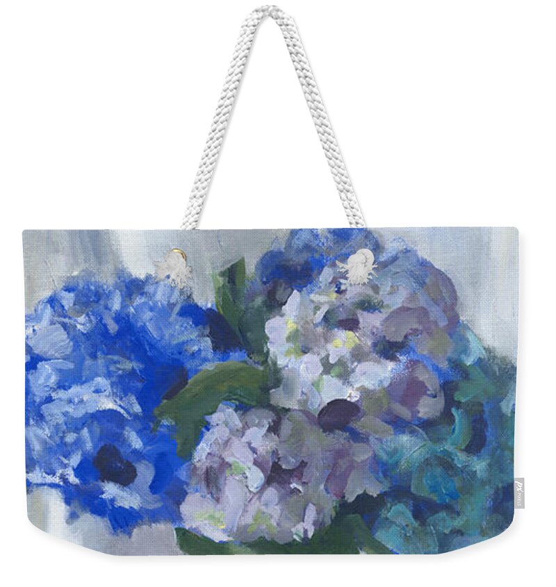 Hydrangeas Weekender Tote Bag featuring the painting Canton Hydrangeas and Tiffany by Candace Lovely