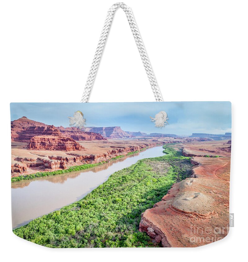 Colorado River Weekender Tote Bag featuring the photograph Canyon of Colorado River in Utah aerial view by Marek Uliasz