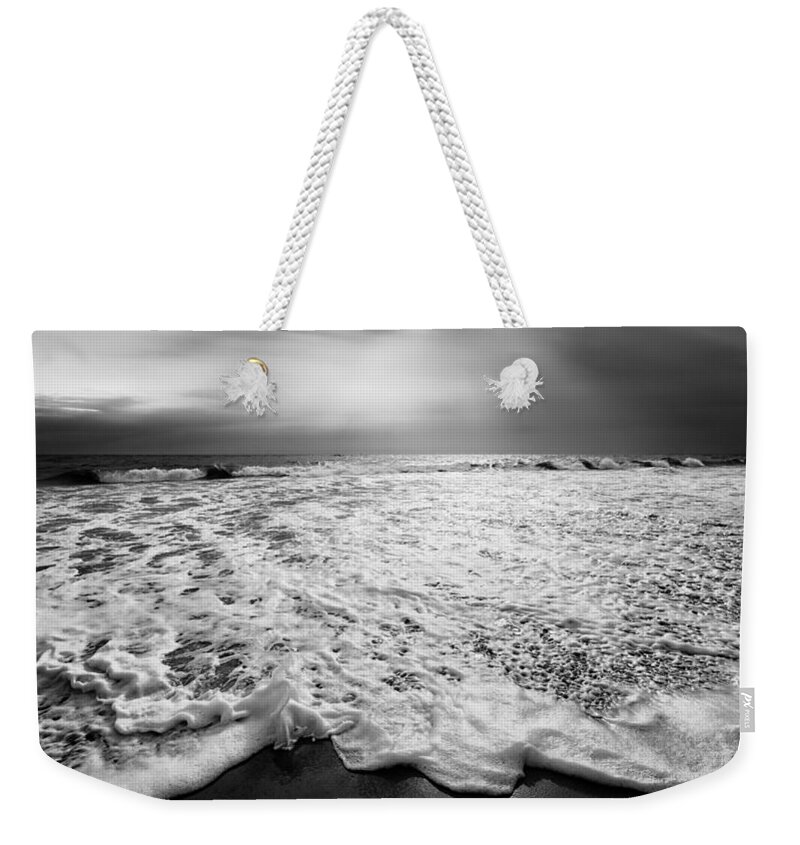 Black And White Seascape Weekender Tote Bag featuring the photograph Cape Cod Surf BW by Bill Wakeley