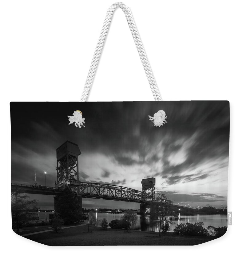 Cape Fear River Weekender Tote Bag featuring the photograph Cape Fear Memorial Bridge by Nick Noble