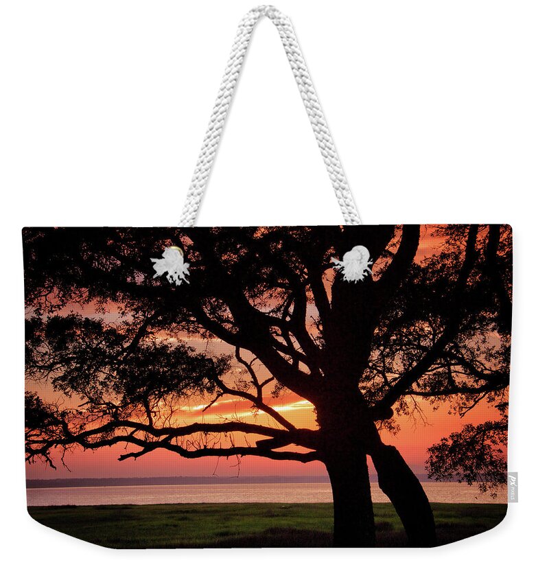 Fort Fisher Sunset Print Weekender Tote Bag featuring the photograph Cape Fear Sunset Overlook by Phil Mancuso