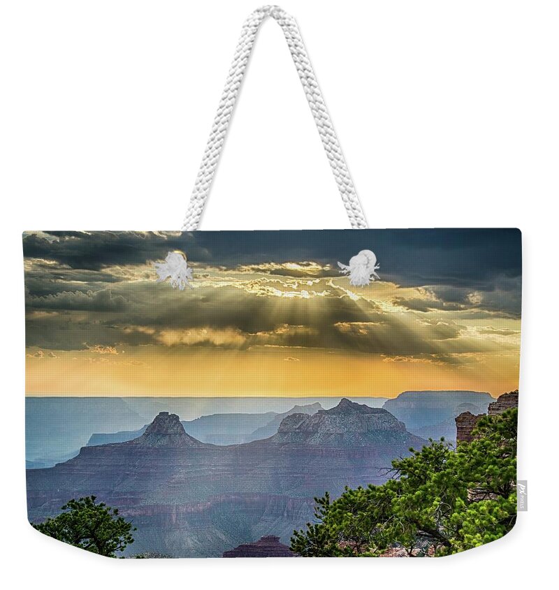 Crepuscular Weekender Tote Bag featuring the photograph Cape Royal crepuscular rays by Gaelyn Olmsted