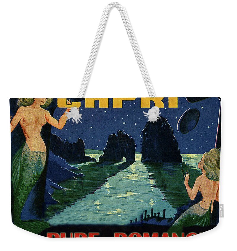 Capri Weekender Tote Bag featuring the painting Capri, Italy, mermaids, romantic night by Long Shot