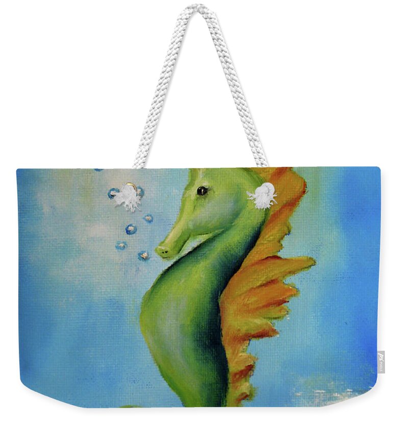 Seahorse Weekender Tote Bag featuring the painting Captain Bubbles by Carol Sweetwood