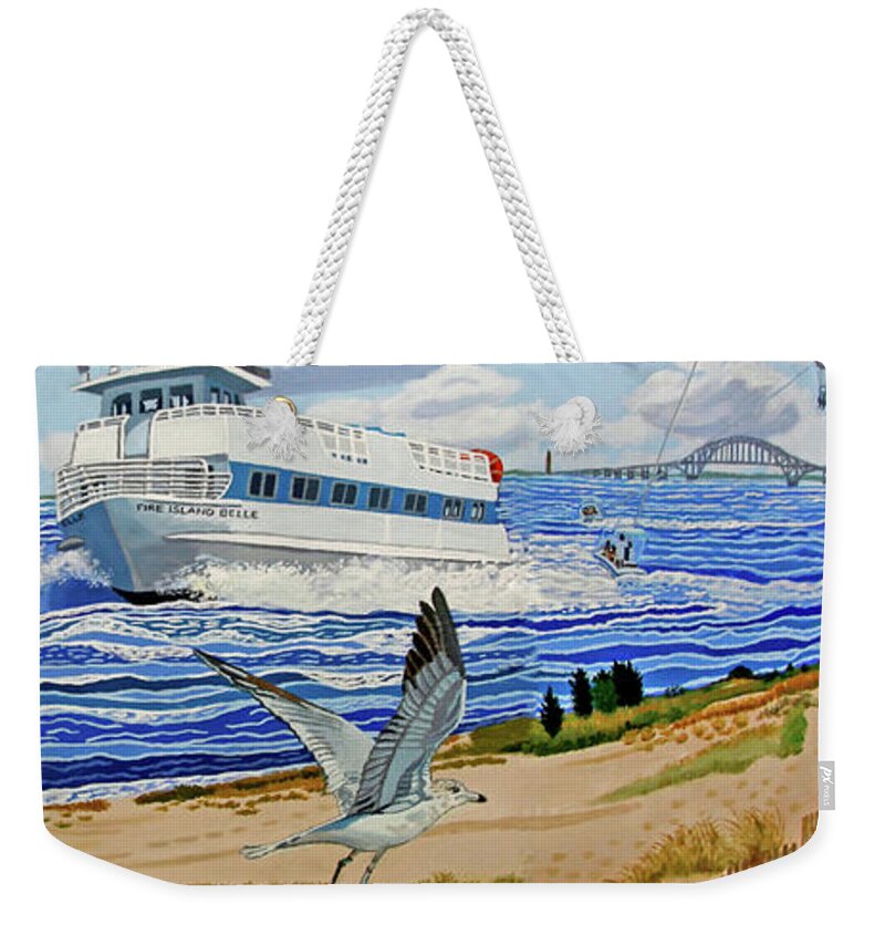 Captree State Park Weekender Tote Bag featuring the painting Captree Park Towel Version by Bonnie Siracusa