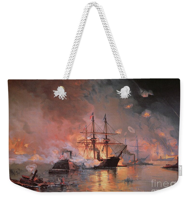 Capture Of New Orleans By Union Flag Officer David G. Farragut Weekender Tote Bag featuring the painting Capture of New Orleans by Union Flag Officer David G Farragut by Julian Oliver Davidson