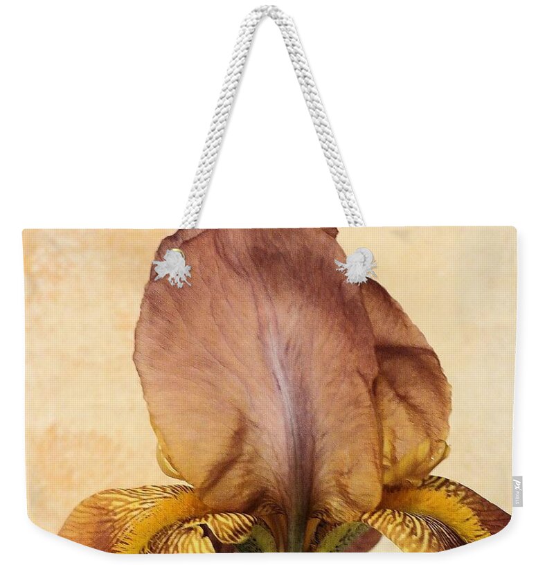 Photo Weekender Tote Bag featuring the mixed media Caramel Iris by Marsha Heiken