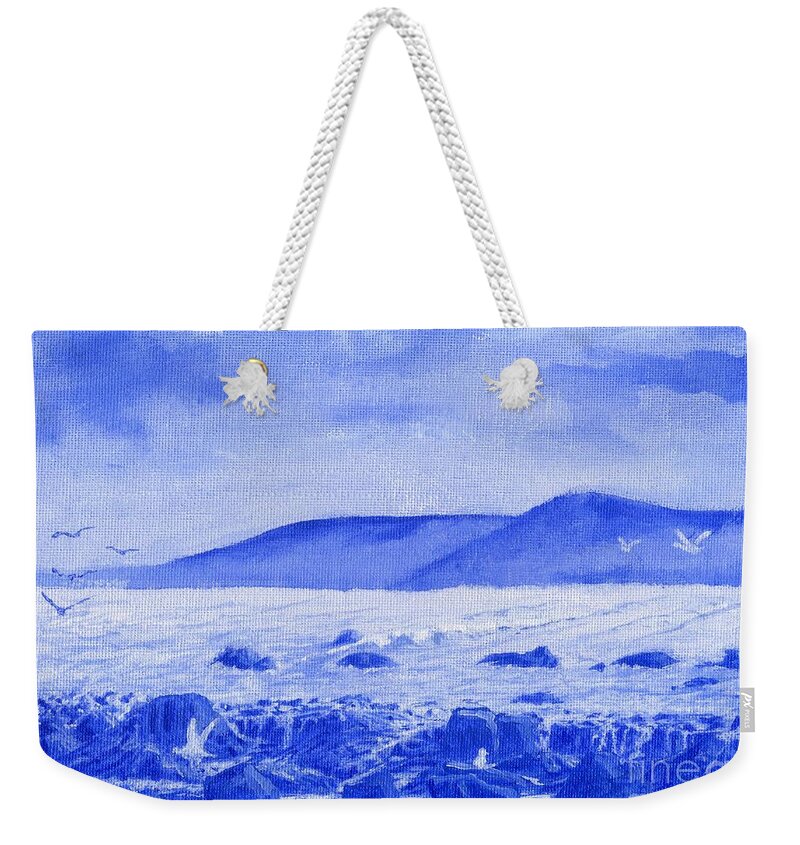 Cardigan Bay Weekender Tote Bag featuring the painting Cardigan Bay Blue Healing Sea by Edward McNaught-Davis