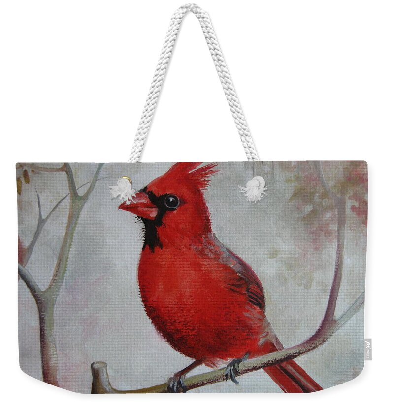 Bird Weekender Tote Bag featuring the painting Cardinal by Elena Oleniuc