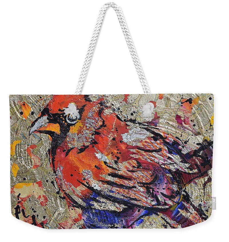 Cardinal Weekender Tote Bag featuring the painting Cardinal by Jyotika Shroff