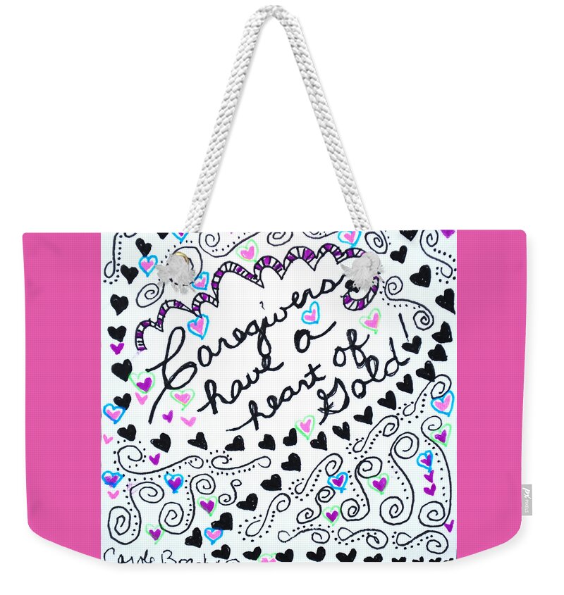 Caregiver Weekender Tote Bag featuring the drawing Caregiver Hearts by Carole Brecht