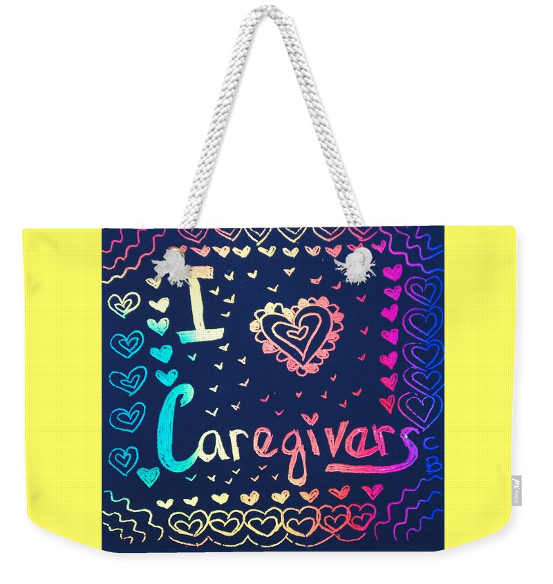 Caregiver Weekender Tote Bag featuring the drawing Caregiver Rainbow by Carole Brecht